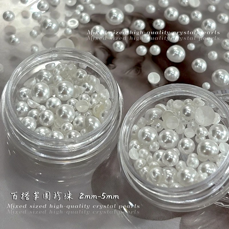 Mini Mix Size Semi-circular Pearl Rhinestones Glitter Powder Sequin Crystal Nail Art Accessories Half Round Decorations Manicure