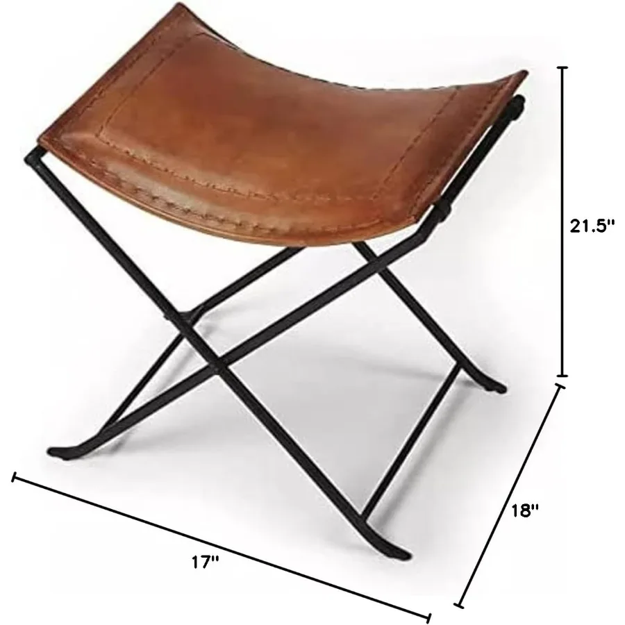Outdoor camping stool with leather foam pads, black, heavy-duty yet lightweight and portable foldable design for travel, hiking