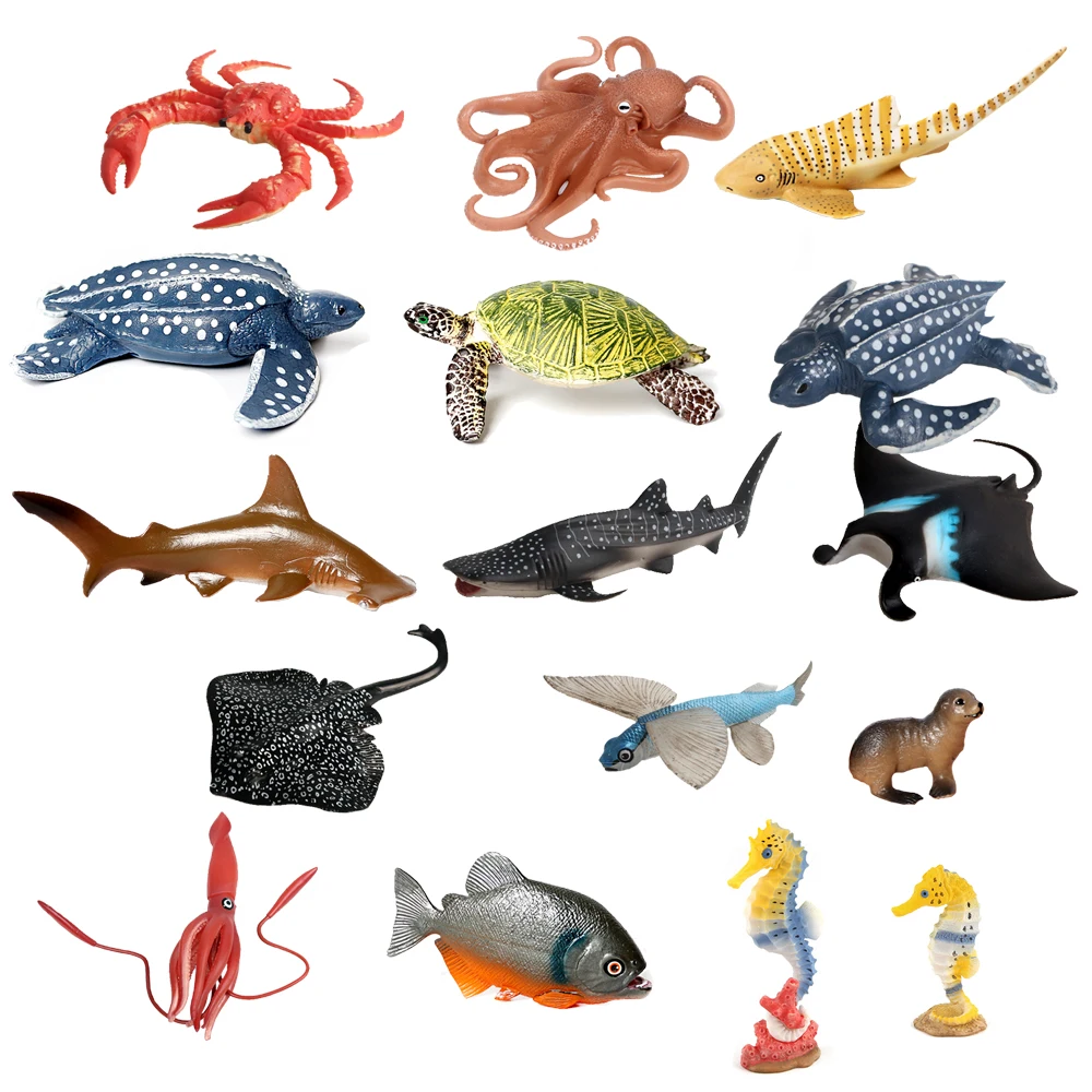 Simulation PVC Whale Shark Figurines Ocean World Sea Life Flying Fish Crab Model Action Figure Party Favor Decorations Toy Gift