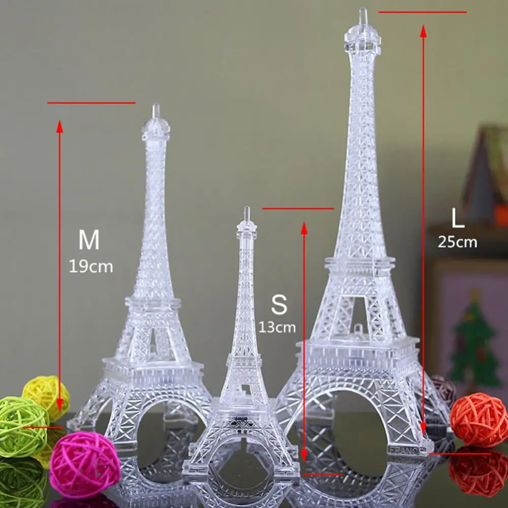 Mini Eiffel Tower LED Color Changing Night Light Paris Figurines Miniatures Home Bedroom Party Lamp Room Decor Statue Acrylic