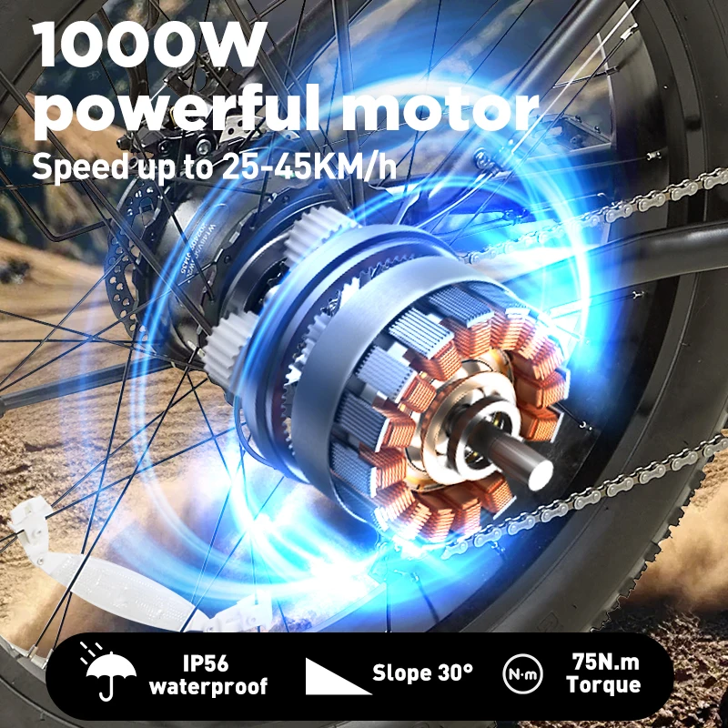 BURCHDA RX02 1000 واط 45 كيلومتر/ساعة 26 بوصة دراجة كهربائية جبلية 48V15AH بطارية ليثيوم Fatbike دراجة كهربائية للبالغين دراجة نارية #2