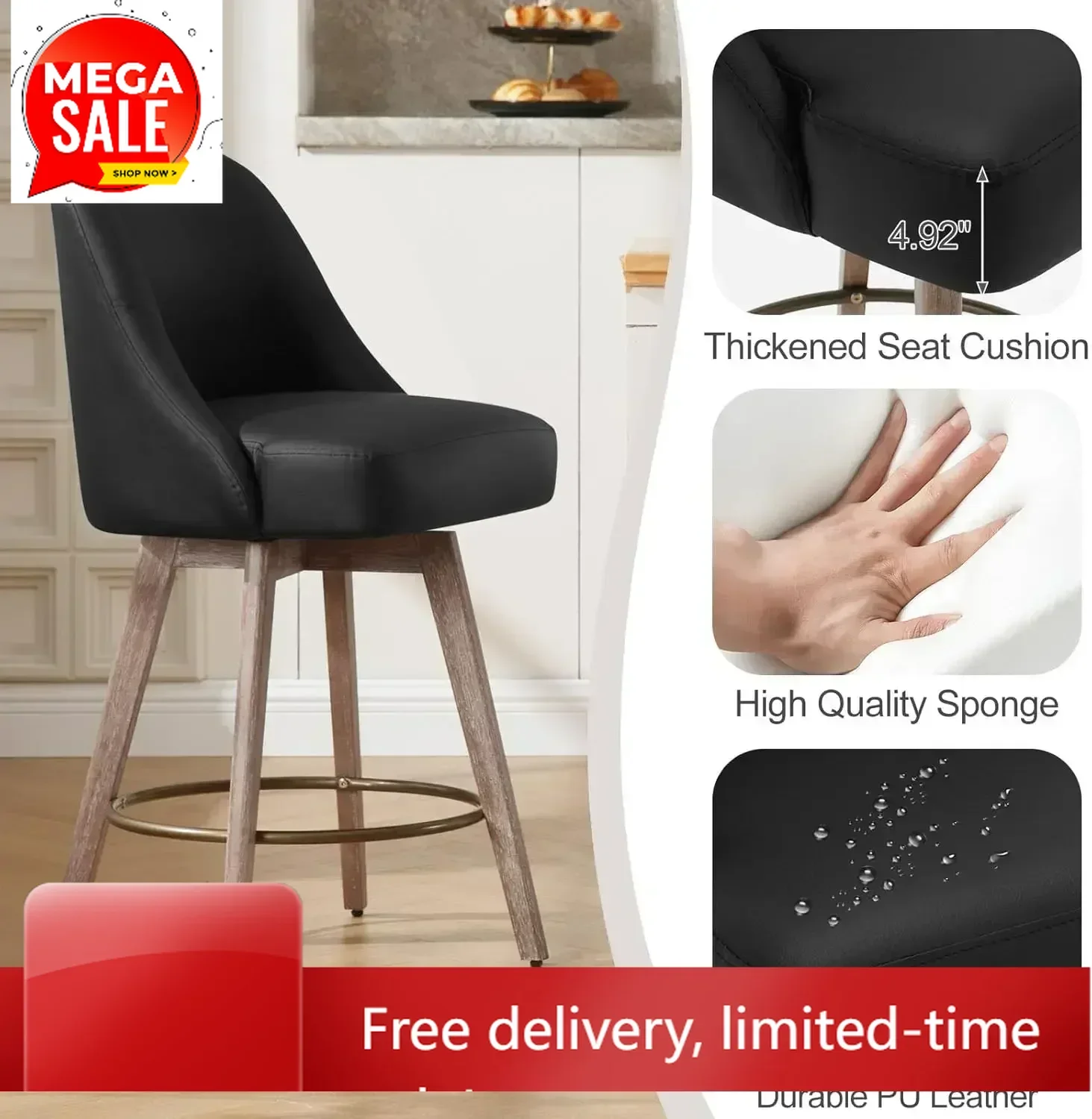 

Ограниченное по времени предложение: Комплект из 2 барных стульев XMSJ Counter Height, вращающиеся барные стулья в стиле середины века со спинками и ножками из бука, сиденье 26 дюймов.