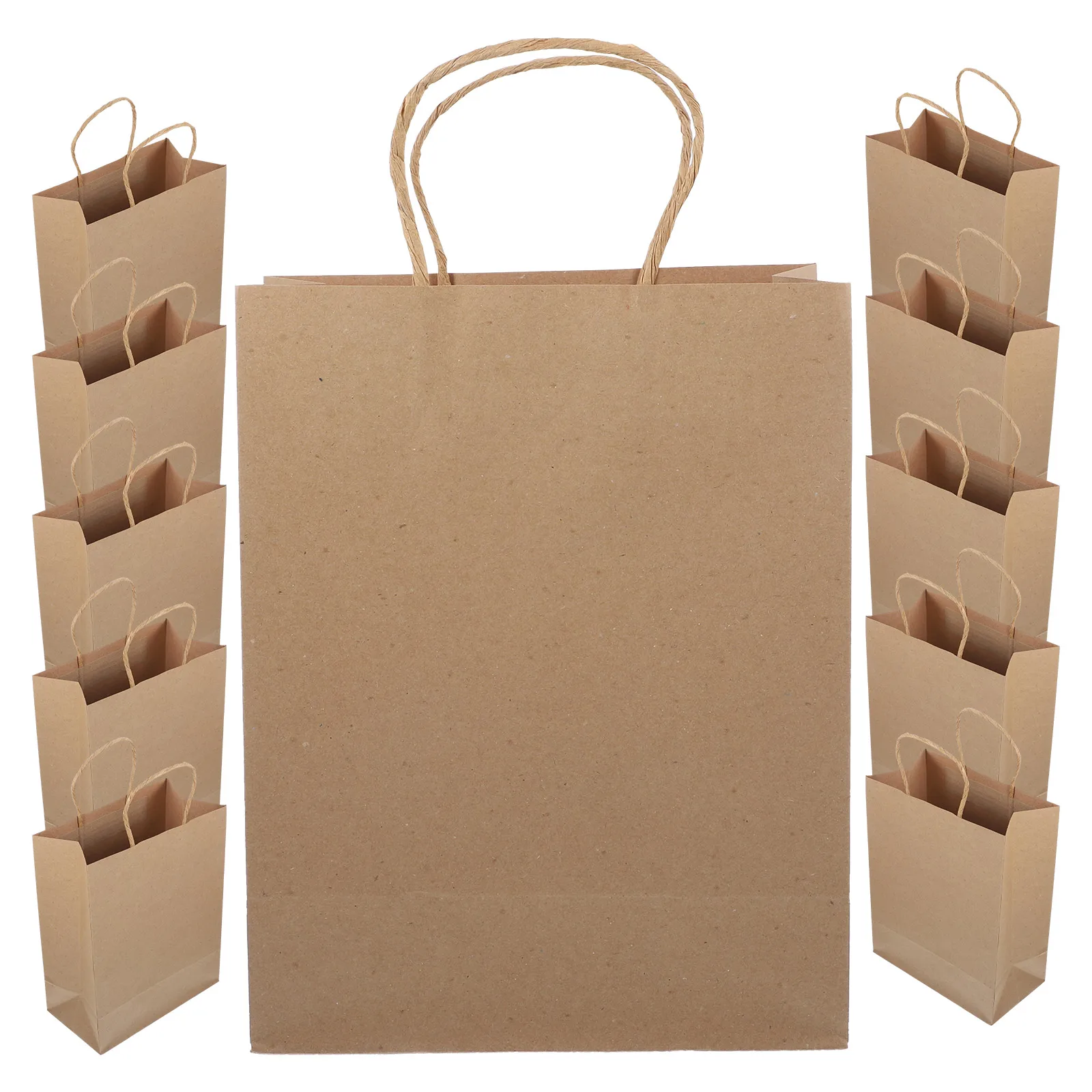 

12pcs Kraft Paper Bags 21x27cm Brown Color Handles for Gifts Shopping Packaging Small Size Party Favor Rustic Style