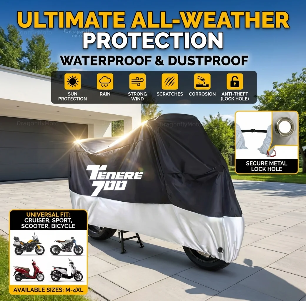 

Чехол для мотоцикла YAMAHA TENERE 700 Tenere700 XTZ 700 T700 2020, всесезонный, серебристо-черный, водонепроницаемый, пылезащитный, с защитой от ультрафиолета