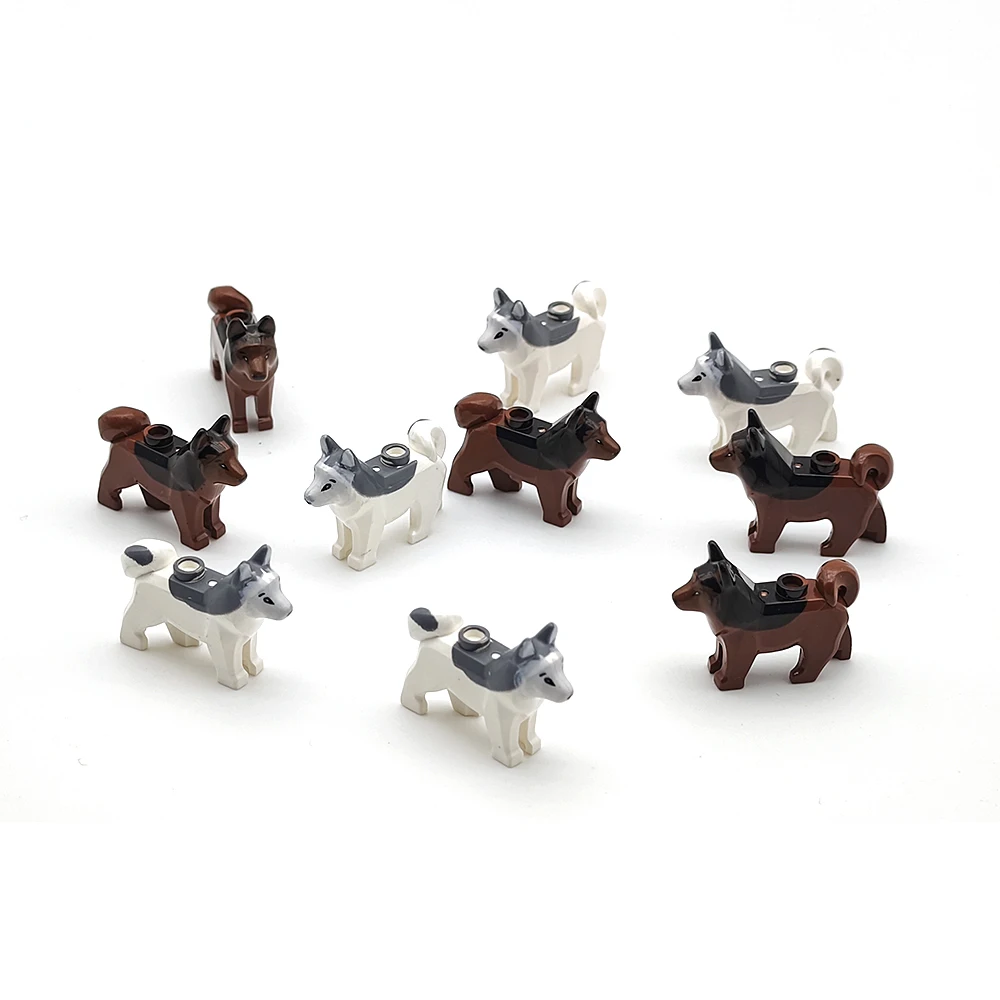 5pcs Animal building blocks MOC sled dog DIY assembly city ornaments pet husky police dog puppy toy children\'s Christmas gift