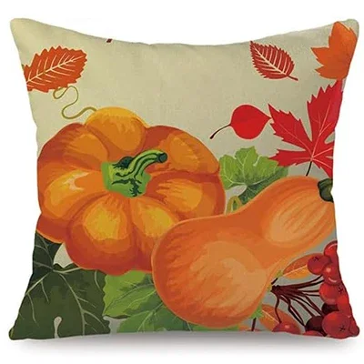 Autumn cushion cover, 45 x 45 cm, pumpkin pattern, maple leaf autumn decoration, used for home sofa, bedroom, pillow cover