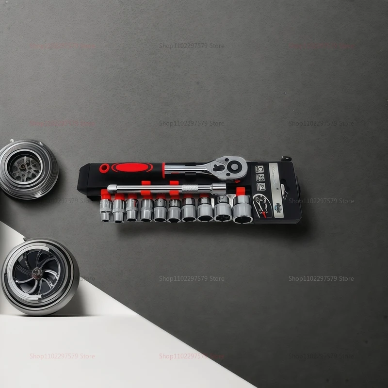 12 Piece Automotive Socket Set with Quick Ratchet Wrench 1/4 Inch Hex Tools Car Repair Maintenance Kit for Mechanics