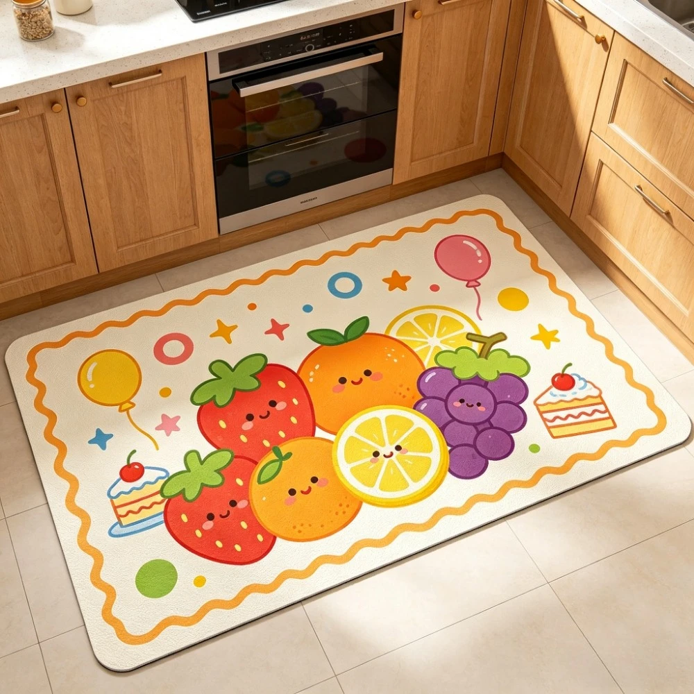 VIKAMA Cute Fruit Print Kitchen Floor Mat,Non-Slip Water Absorbent Doormat,Washable Anti-Fatigue Rug for Home Hallway, Bathroom