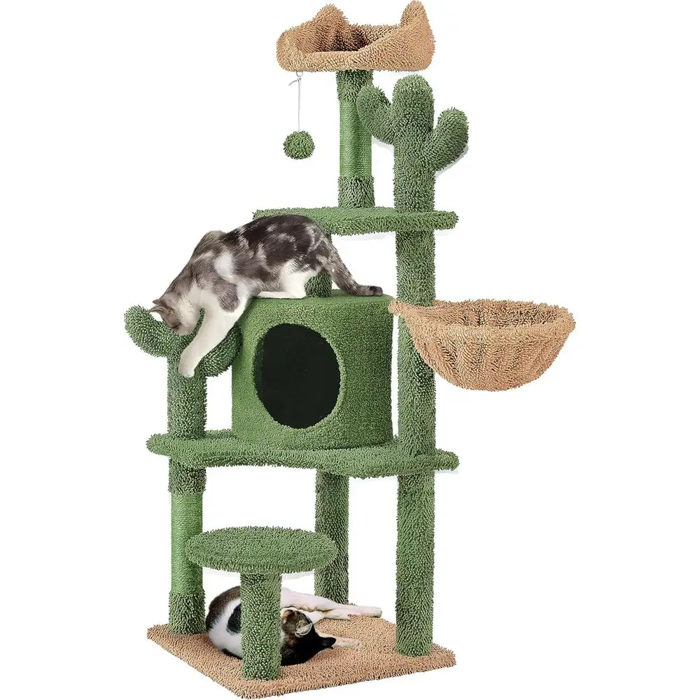 

Многоуровневый зеленый кошачий комплекс 53.5 с сизалевой когтеточкой, домиком, плюшевыми лежанками и шариками - Игровой центр для дома