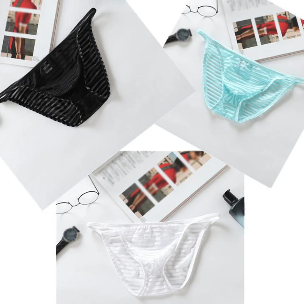 

Лидер продаж, мужские прозрачные полосатые трусы из ледяного шелка с U-образным выпуклым мешочком, нижнее белье с низкой талией, мужские мини-эластичные трусы, шорты