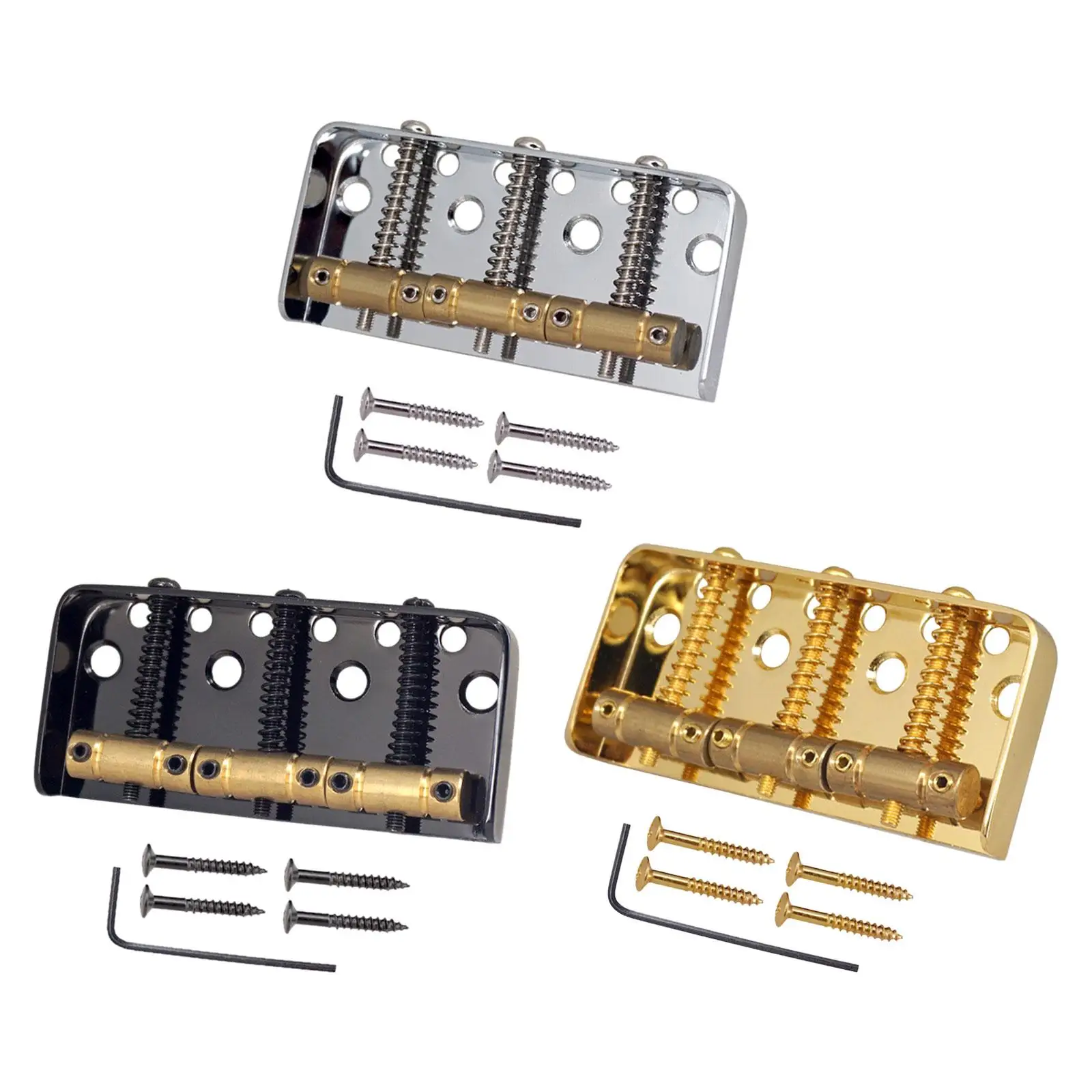 Bass Bridge Assembly with Brass Saddles Guitar Bridge for Bass Replacement