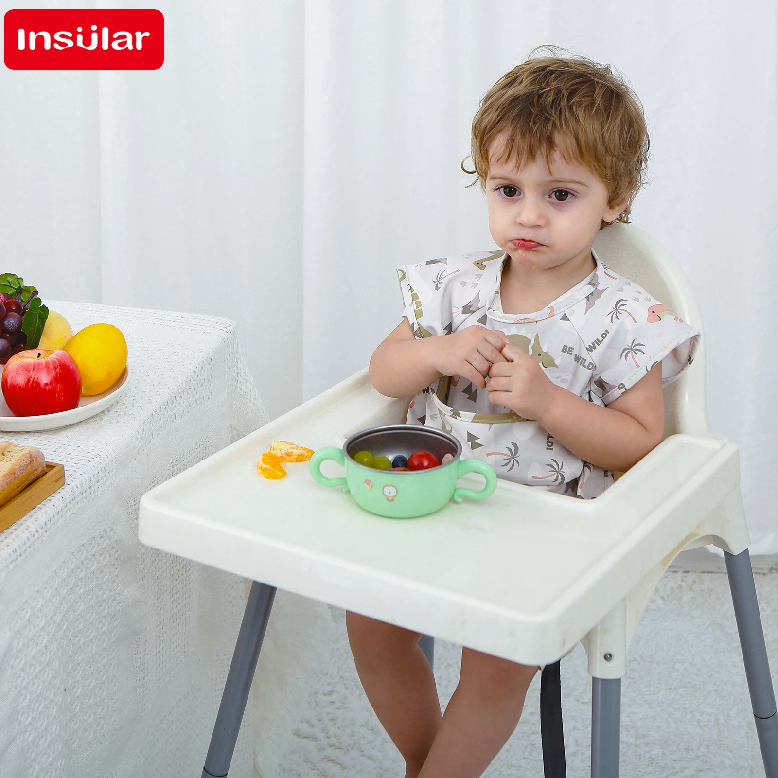 

Waterproof Baby Feeding Bibs Soft PU Reverse Dressing Sleeveless with Food Pocket Dirt Proof Eating Cloth Cover