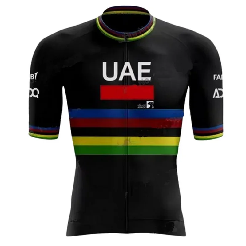 LASER CUT 2024 UAE TEAM BLACK WORLD CHAMPION SHORT SLEEVE CYCLING JERSEY SUMMER CYCLING WEAR ROPA CICLISMO+BIB SHORTS