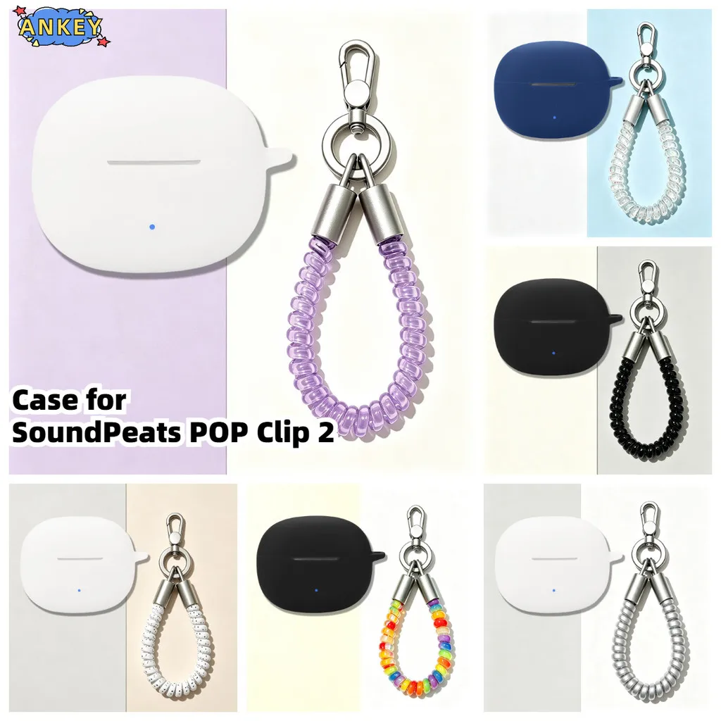 Compatible with SoundPeats POP Clip 2 Silicone Cases Protective Shockproof Wireless Earphone Cover With Colourful spring rope