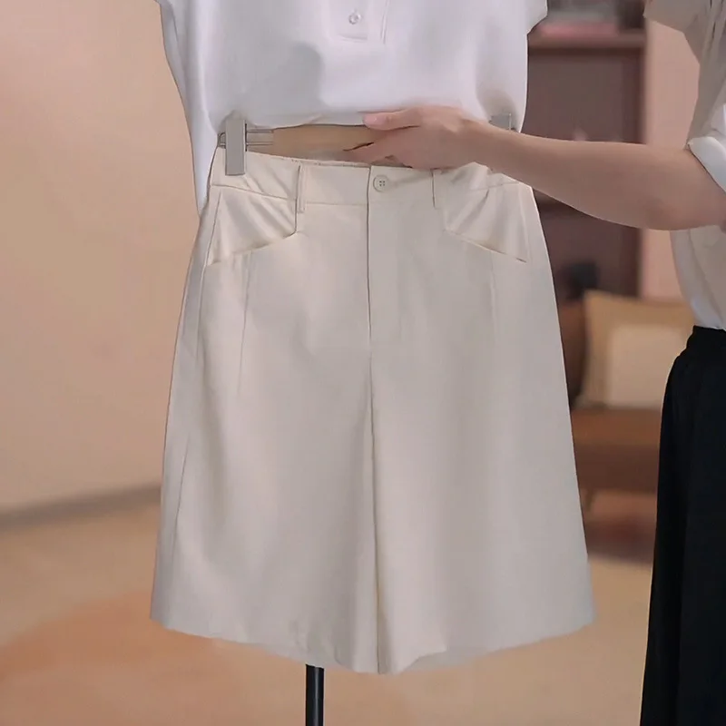 شورت بدلة بخمس نقاط للنساء صيفي رقيق وبسيط ومتعدد الاستخدامات بلون كاكي لباس خارجي على شكل حرف A سراويل غير رسمية #6