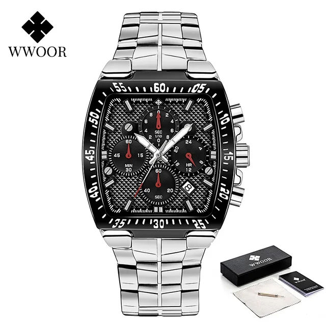 Fashion Wwoor Brand Sports Military Men Luxury Gold Full Steel Square Quartz Waterproof Chronograph Watches Relogio Masculino