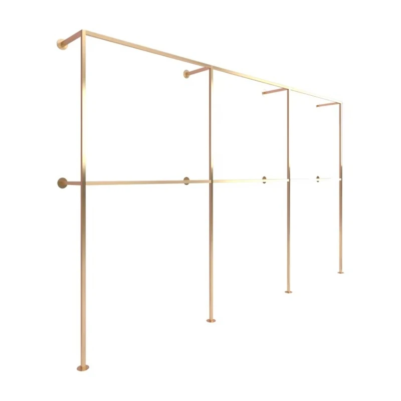 Women's retail store fixture design luxury gold stainless steel store clothing wall mounted display stand