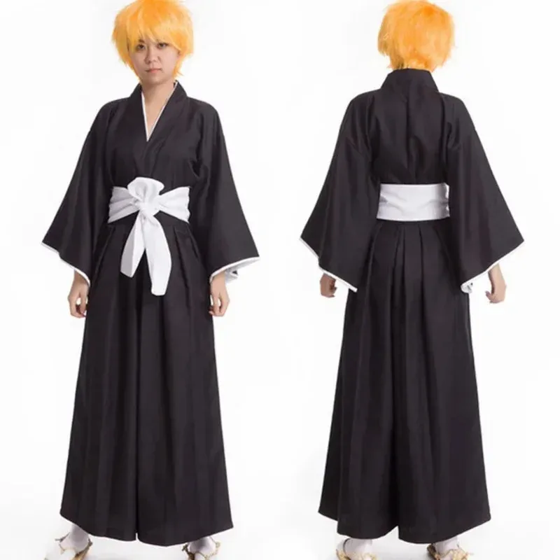 

BLEACH Kurosaki Ichigo Cosplay Costume Black Anime Suit Halloween Role Play Coat kimono Full Suit Men Outfit