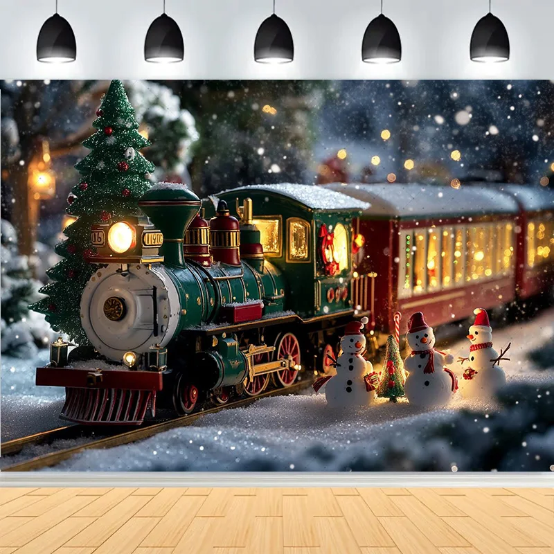 

Christmas New Year Clock Decor Backdrop Photography Vintage Xmas Trees Gifts Snow Winter Indoor Photo Studio Background QP-87