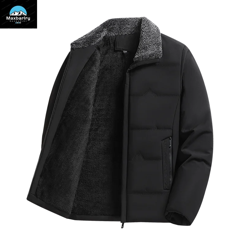 winter Jacket Men's High Quality Fleece-lined Thickened Warm Casual Parka Men's Fashion Fur Collar Zipper Windproof Men's Coat