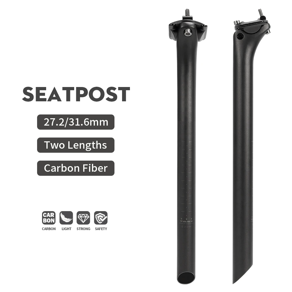 TOSEEK C60 No LOGO MTB Seat Post Carbon Seatpost 350/400mm Light Weight 31.6/27.2mm Offset 20mm Road Bike Seatpost Bicycle parts