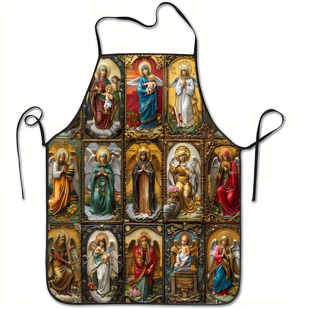1pc Religious Icons Figures Printed Sleeveless Polyester Apron - Unisex Kitchen Baking Apron with Virgin Mary, Jesus, Angels