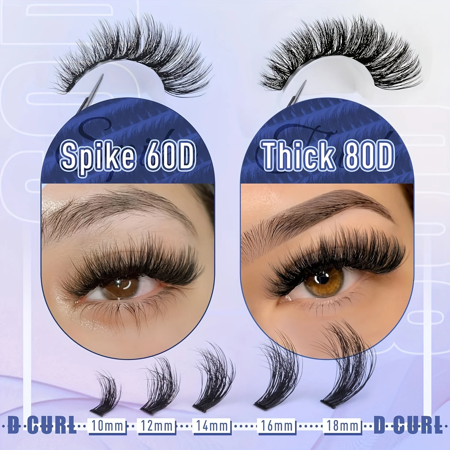 280 Wimpernverlängerungsset 60D+80D dickes Wimperngruppen-Set, mit Wimpernpinzette (280 Stück, 10–18 mm)