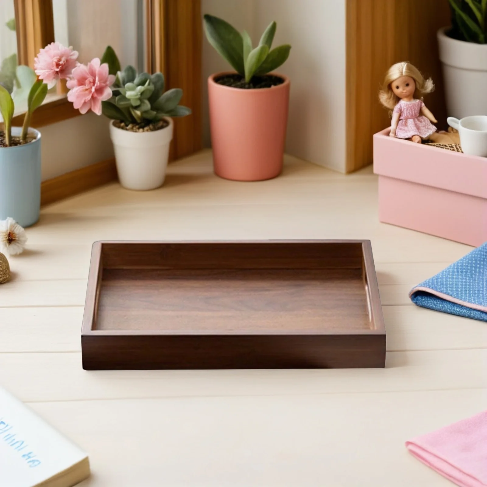 

Rectangular Serving Tray Handles Elegant Wood Breakfast Snack Tea Coffee Kitchen Counter Decor Storage Tray Bread Boards
