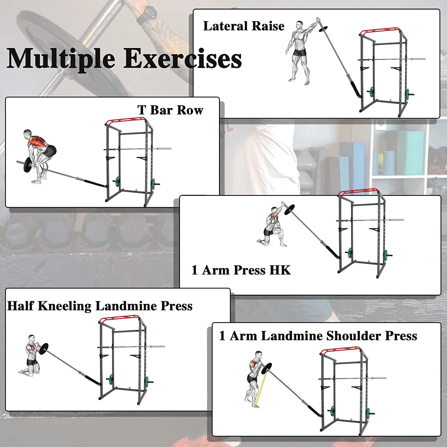 Rack Mounted Landmine Squat Attachment T-Bar Row Landmine Base Fit 2x2/3x3 Power Rack 2/3 Inch Bars Home Gym Fitness Equipment