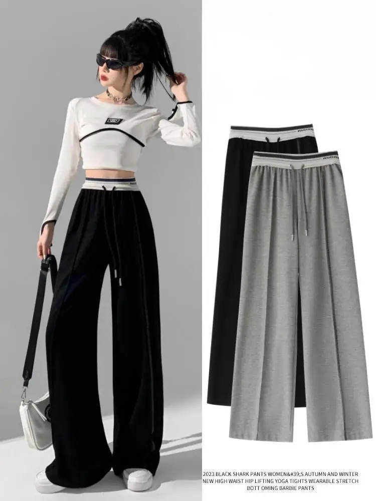 

Широкие брюки, велюровый спортивный костюм, женский весенний минималистичный пояс, классические фланелевые складки, ленты, вышивка, шикарный ретро