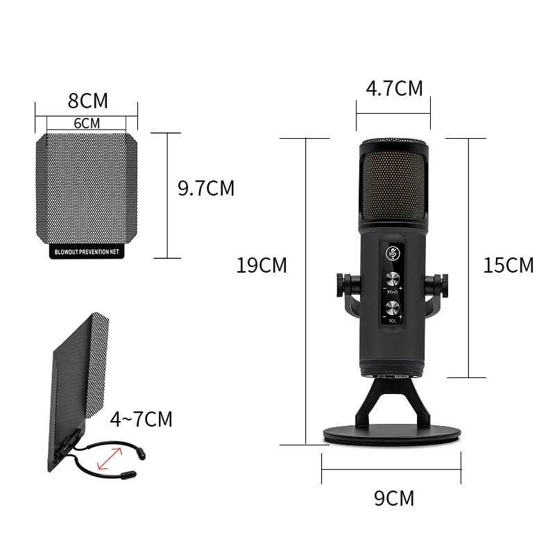RGB Wired Recording Studio Kit Complete Desktop Studio Podcast Computer Condenser Microphone With Metal Plastic Materials