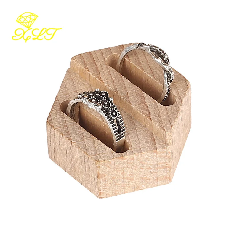 

Wooden Double Ring Display Stand Jewelry Holder Jewlery Organizer Organza Jewelry Boxes and Packaging For Wedding Rings