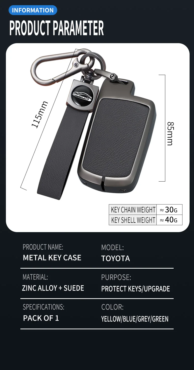 Metall-Autoschlüsselhülle für Toyota Rave 4 2017 Auris Camry 50 2012 Land Cruiser Highlander 2015 Avalon Corolla. – Detail 8