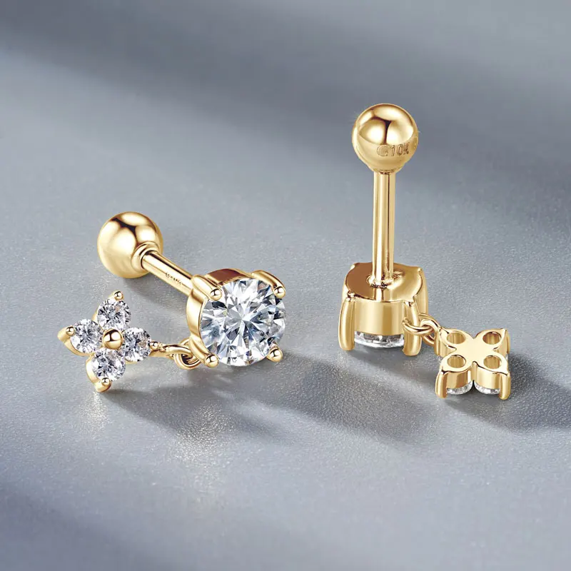 IOGOU 100% 10K Yellow Gold Clover Flower Drop Earrings for Women D Moissanite Diamond Stud Earrings Real Gold Wedding Jewelry