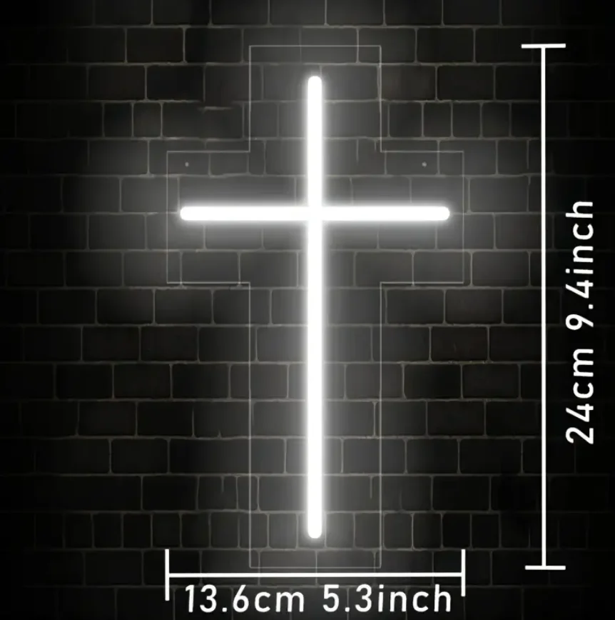 예수 십자가 네온 조명 로고 홈 장식, LED 네온 조명 로고, 흰색 벽 장식, 크리스마스 새해 결혼식 생일 파티