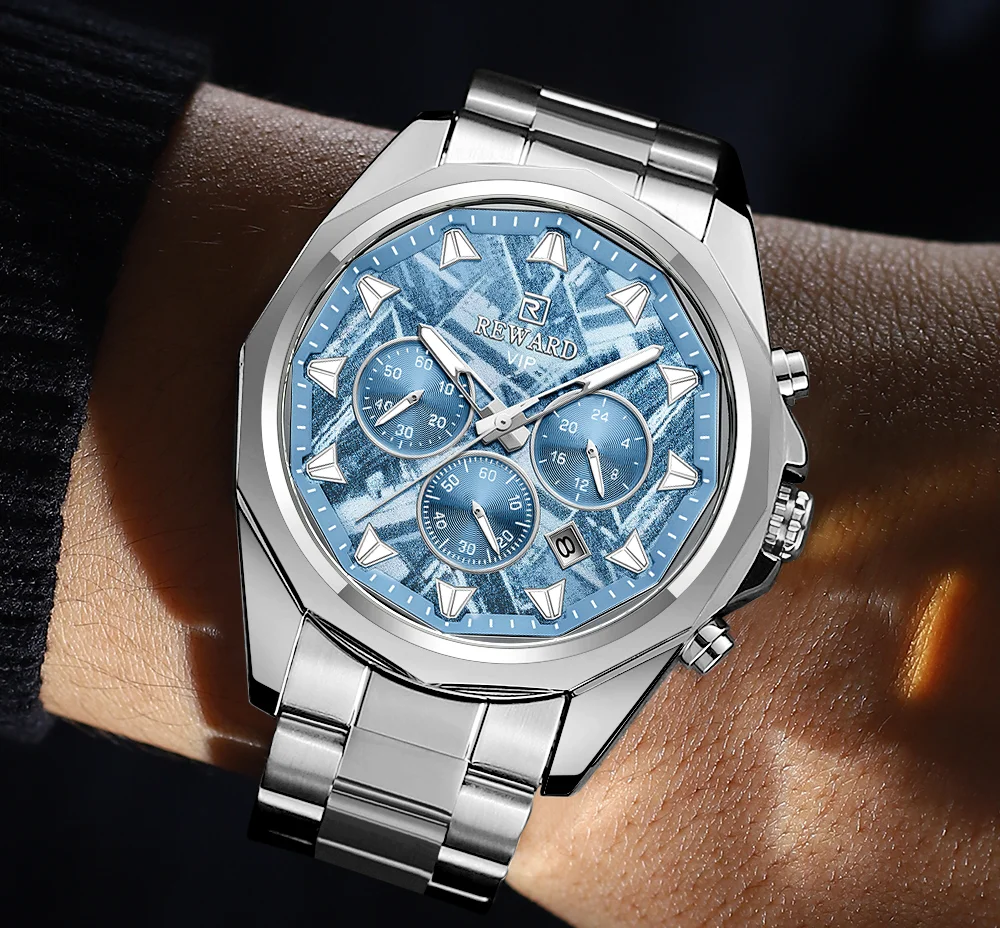 REWARD watch for men stainless steel fashion business chronograph watch luminous waterproof luxury men\'s wrist watch