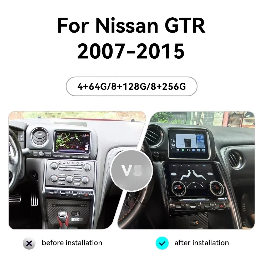 Android13 Car Radio Navigation GPS For Nissan GT-R GTR R35 2007 - 2015 Autoradio Wireless Carplay Multimedia Head Unit AC Panel