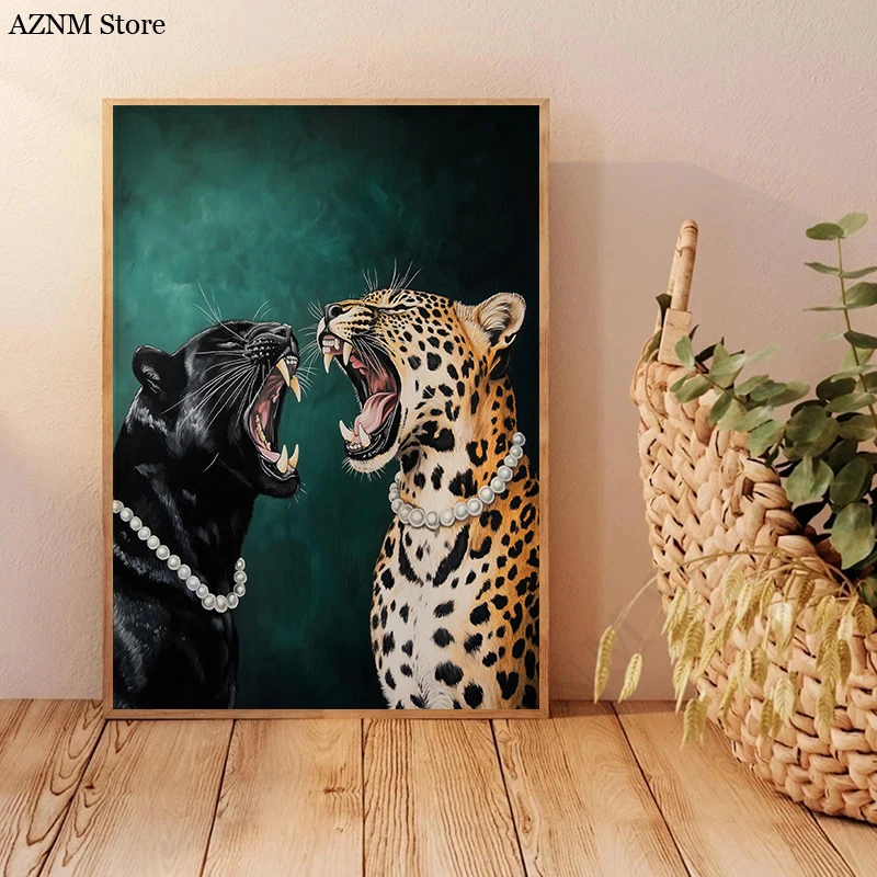 Trendy Cheetah Art Print Poster Emerald Green Leopard Wall Art Canvas Painting Modern Fashion Animal Art Picture Home Decoration