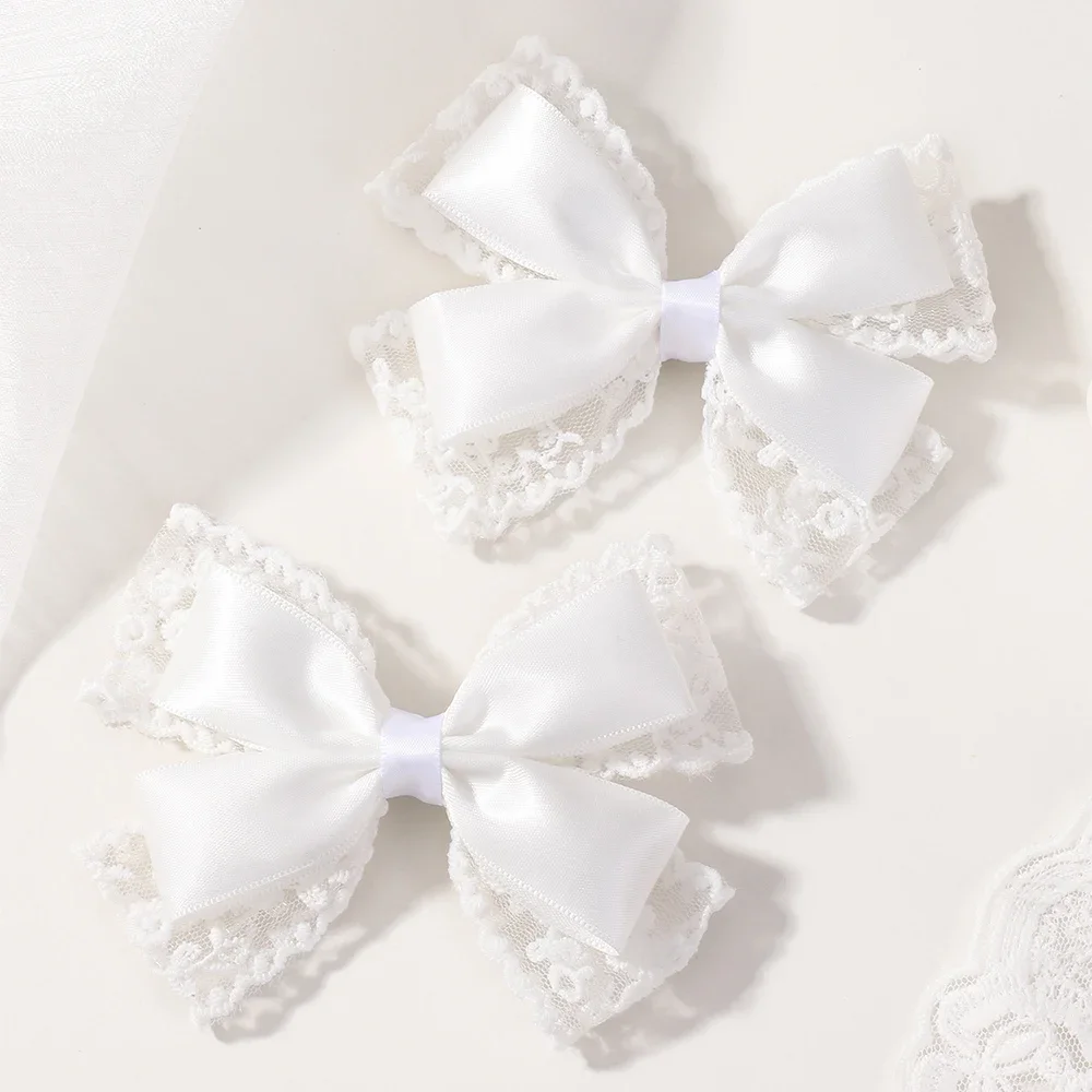 2 Teile/los Weiße Spitze Haar Bögen für Mädchen Kinder Haarnadeln Clip Hochzeit Kopfbedeckungen Band Barrettes Haar Zubehör