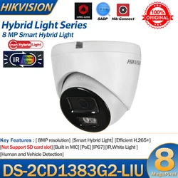 Hikvision-cámara IP de 8MP, DS-2CD1383G2-LIU, 4K, luz híbrida inteligente con doble luz, IR, luz blanca, micrófono incorporado, cámara de red torreta