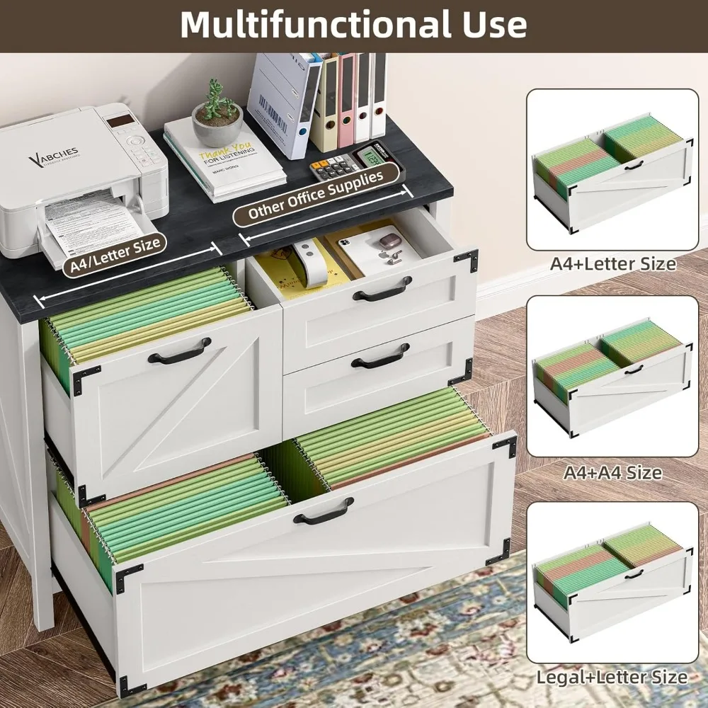 Large Farmhouse Style 4-Drawer Lateral File Cabinet for Letter, A4, and Legal Size Hanging Files, Ideal for Home Office Organiza