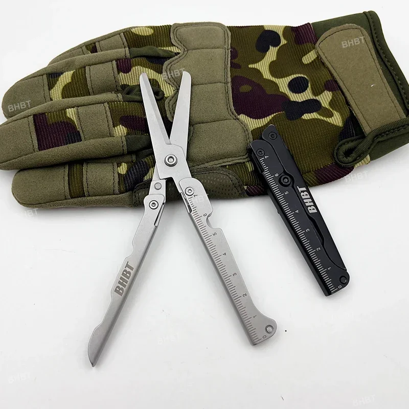 BHBT Folding Scissors With Back Clip Scale Portable EDC Home Outdoor Tools