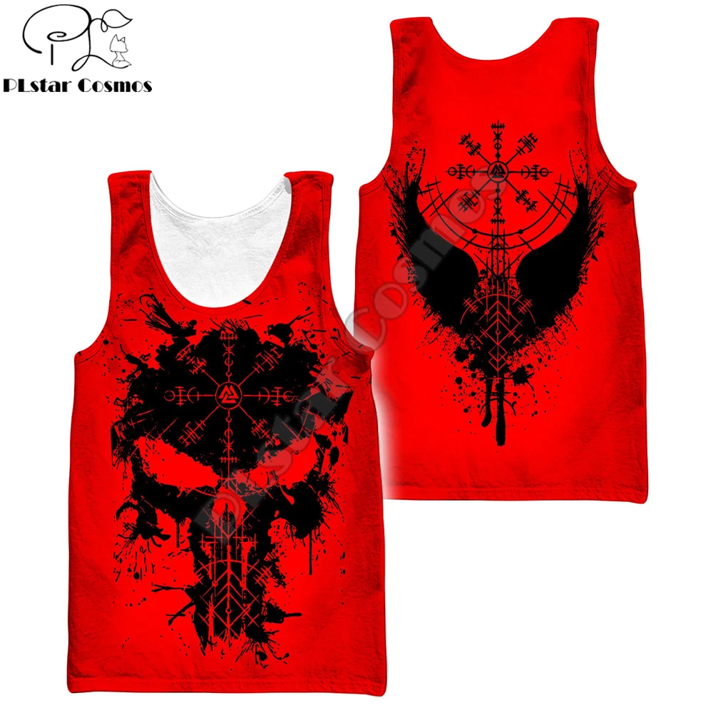Mjolnir Odin Raven Tattoo Red 3D Printed Men vest Summer Harajuku Sleeveless T-shirt Unisex Casual Polyester Tank Tops BX-68