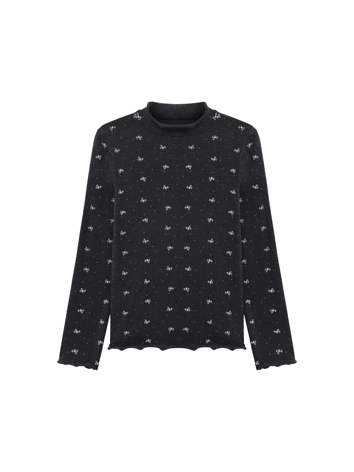 Nova Camiseta Feminina de Inverno Slim Fit com Bordado Floral, Camada Base Fluida, Estilo Coreano, Manga Longa e Gola Alta