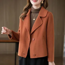 Autumn Winter Jackets Solid Color Women Clothing Lapel Collar Woolen Short Coats Elegant Female Casual Fashion Outerwear