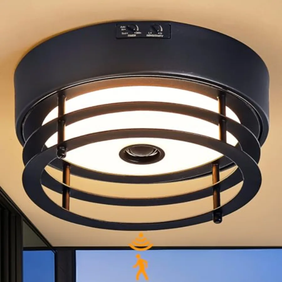 

Outdoor Ceiling Light with Motion Sensor Flush Mount Farm House Porch Light Ceiling Mount LED Light Fixture - Adjustable 3 Mode