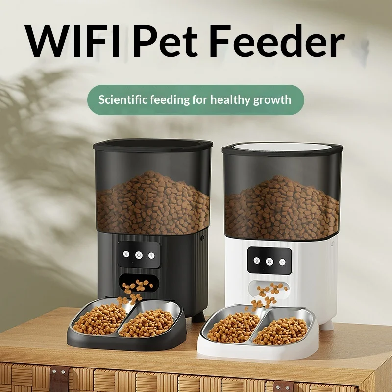 Comedero automático WiFi doble cuenco temporizado para gatos y perros
