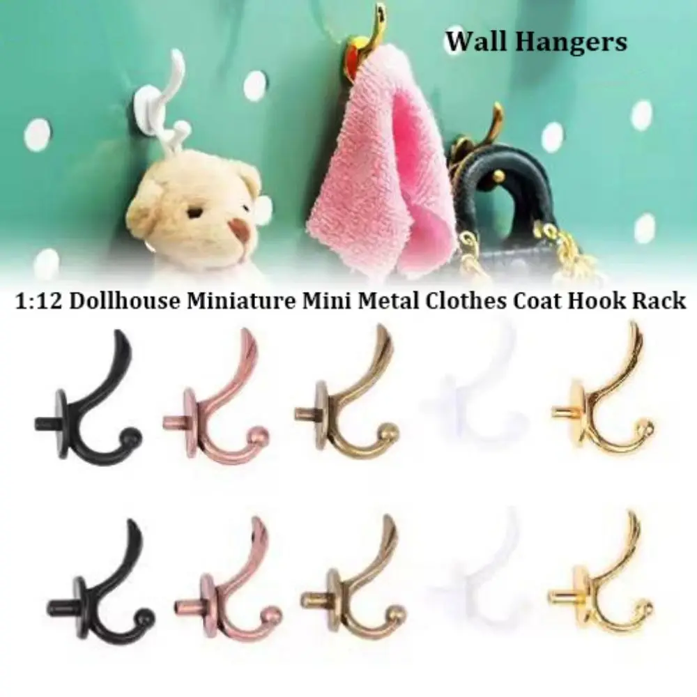 

10pcs Mini Metal Dollhouse Miniature Furniture Hook 1:12 14*14mm Clothes Coat Hook Rack 4 Colors Wall Hangers Modle