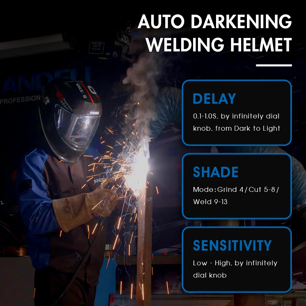 ANDELI Auto Darkening Welding Helmet with Side View Large View TRUE Color 4 Sensors Welding Mask for TIG MIG ARC Grinding Plasma