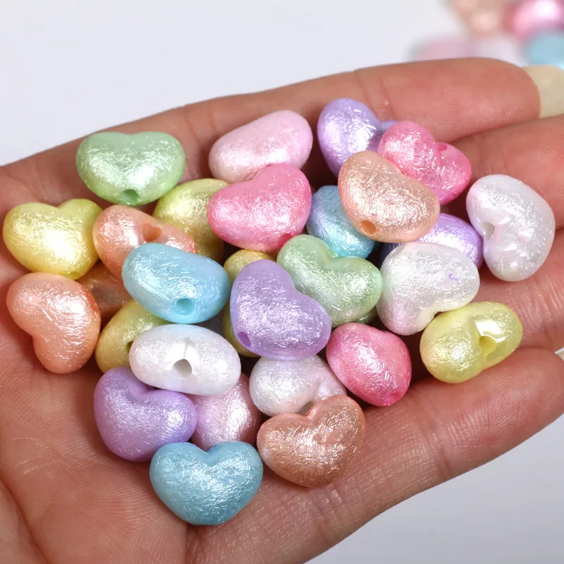 50pcs 10x14mm Acrylic Pastel Colored Wrinkle Heart Beads Loose Spacer Beads For Jewelry Making Diy Bracelet Necklace Keychain